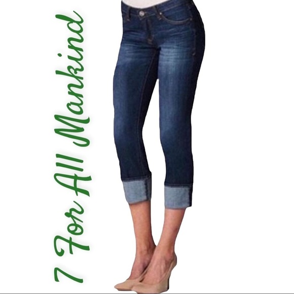 7 FOR ALL MANKIND Mia Cropped & Tabbed Mid Rise Jeans, Size 28 - Picture 1 of 12